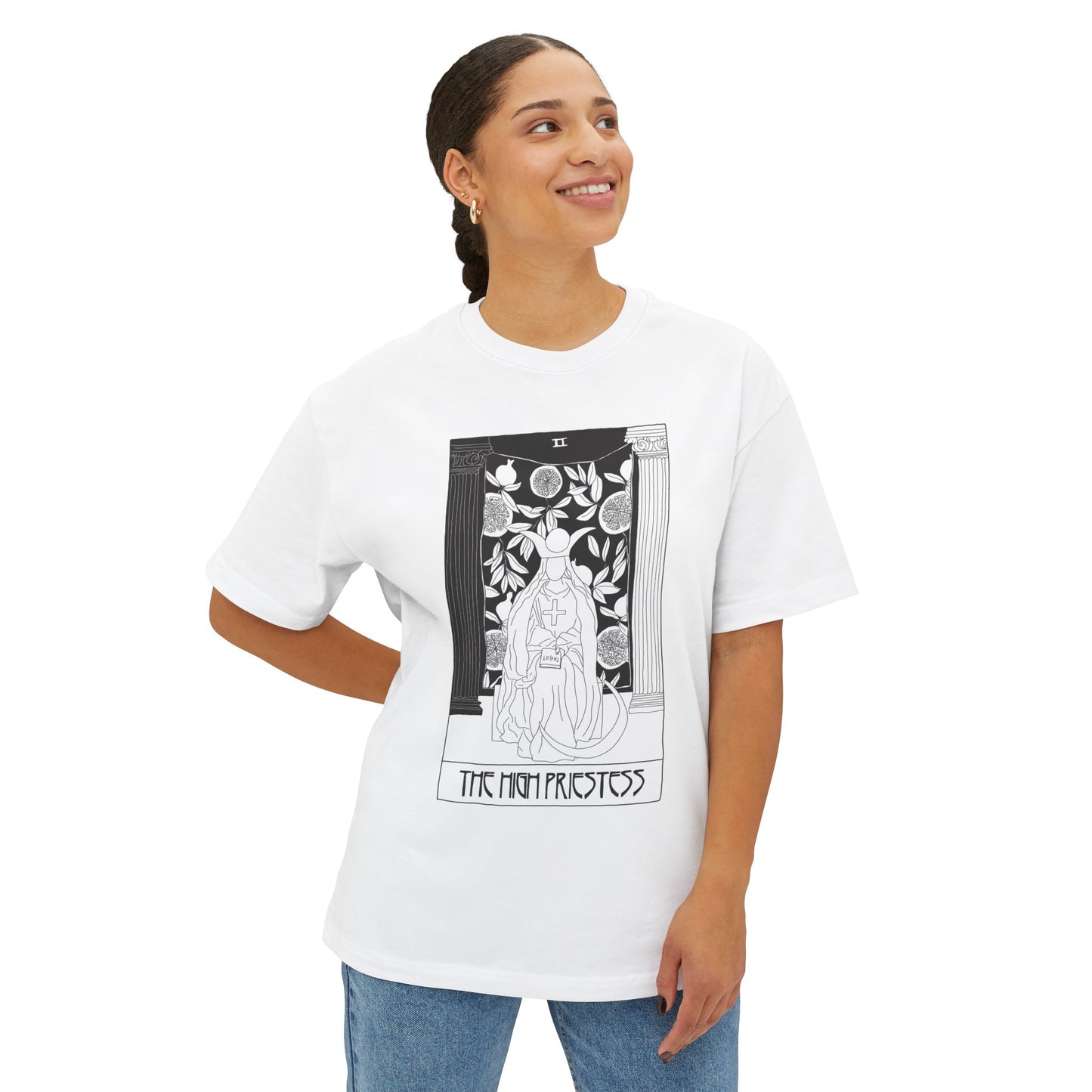 The High Priestess Tarot T-Shirt – Scaevola Deck | Unisex Boxy Fit Cotton Tee
